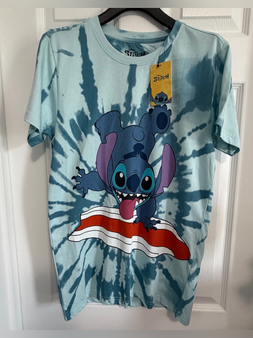 BNWT DISNEY LICENSED LILO AND STITCH UNISEX BLUE TYE DYE S/S TSHIRT US SMALL (S)